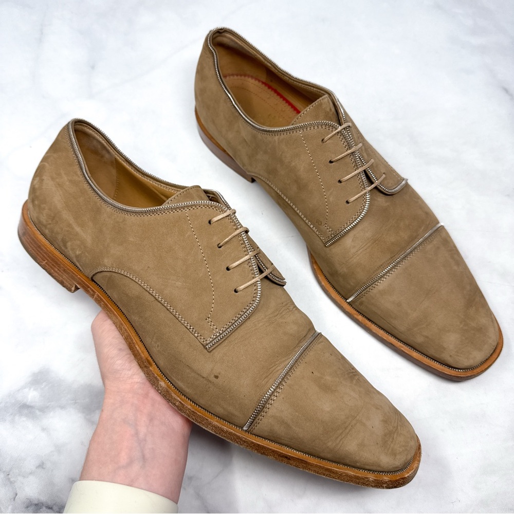 Christian Louboutin Greggo Zip Flat Calf Nubuck Zipper Trim Lace Up Dress Shoes - Picture 3 of 14